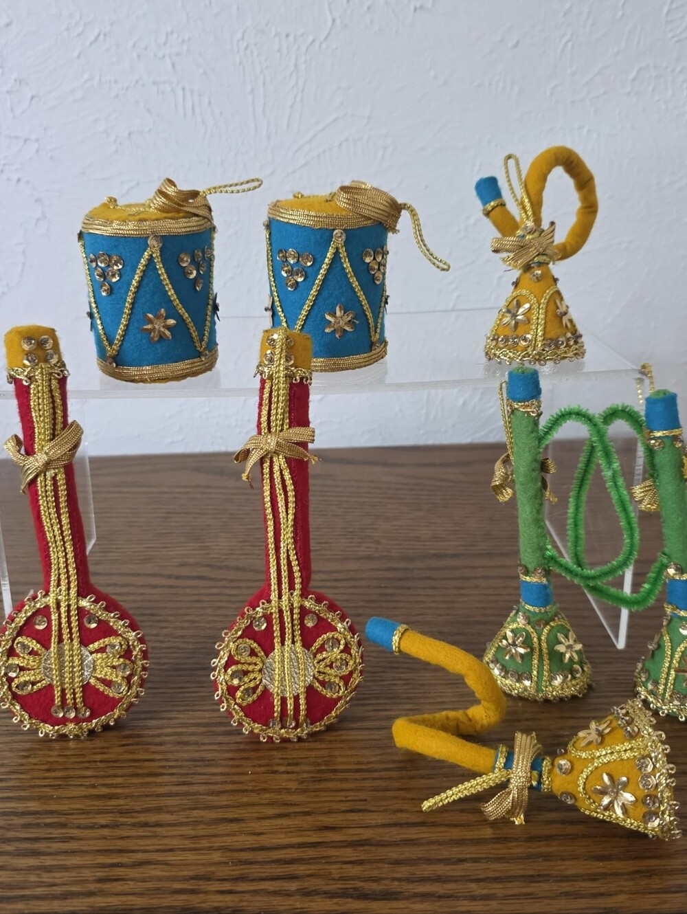 Vintage Felt Musical Instrument Christmas Ornaments Set of 8 Jeweled